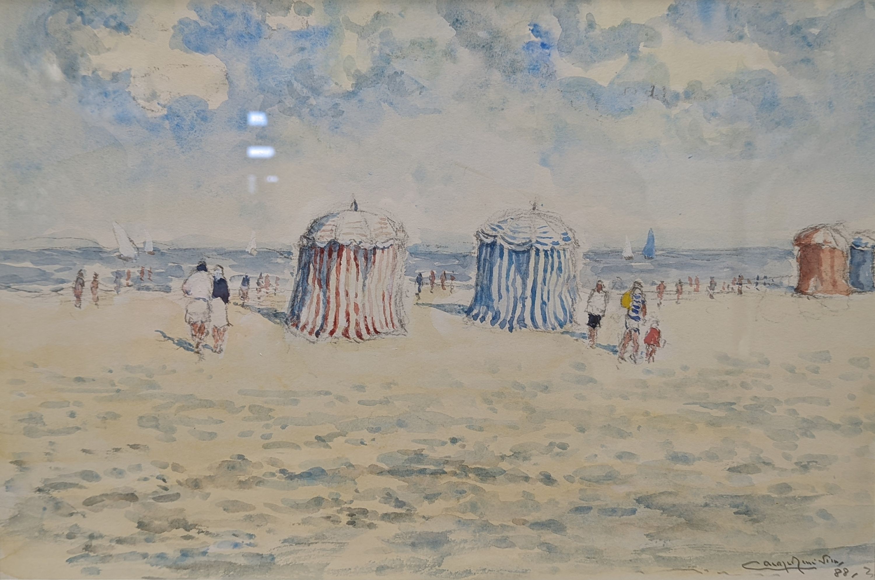 Rene Sim Lacaze (1923-88), watercolour, Beach scene, signed and dated '88, 31 x 47cm